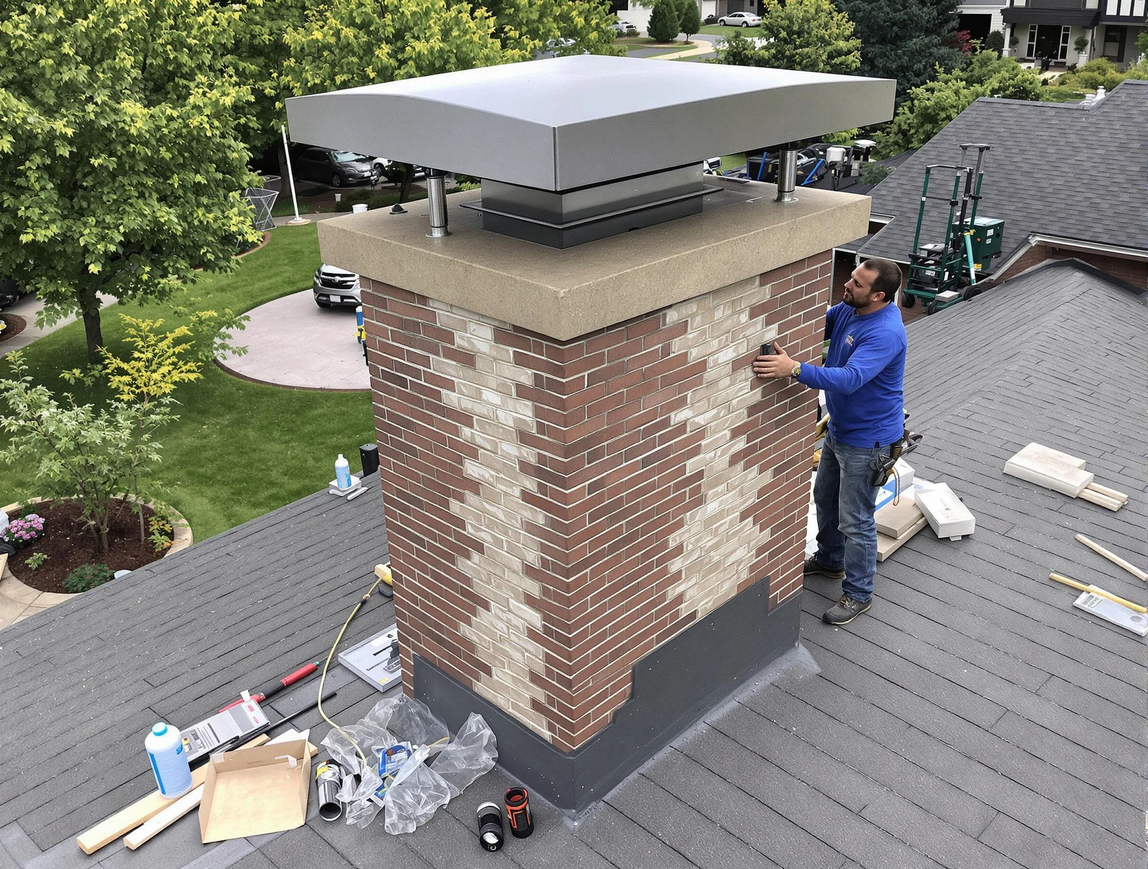 South Jordan Chimney Sweep team working on a custom chimney remodel in South Jordan, UT